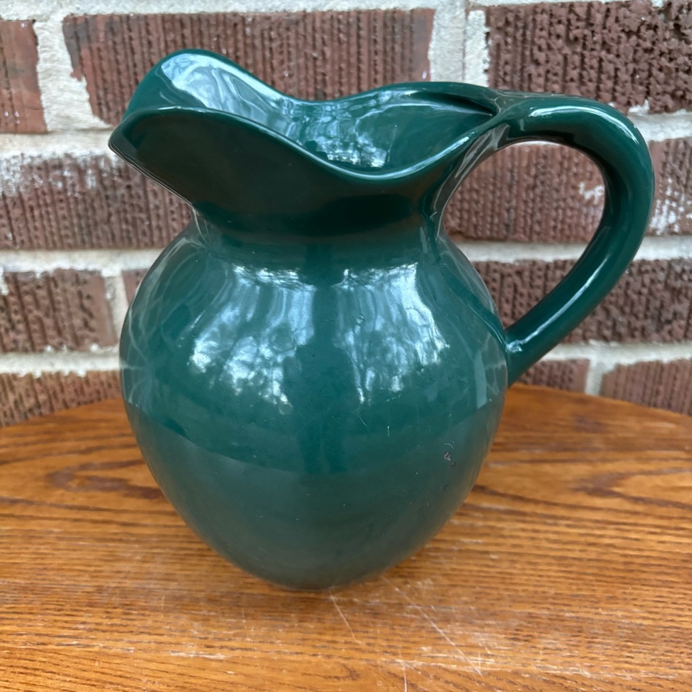 Ceramic hand thrown pottery handmade wide rim green vase pitcher